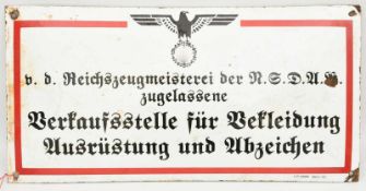 BLECHSCHILD DRITTES REICH, bedrucktes emailliertes Blech, späte 1930-er Jahre Rechteckiges,