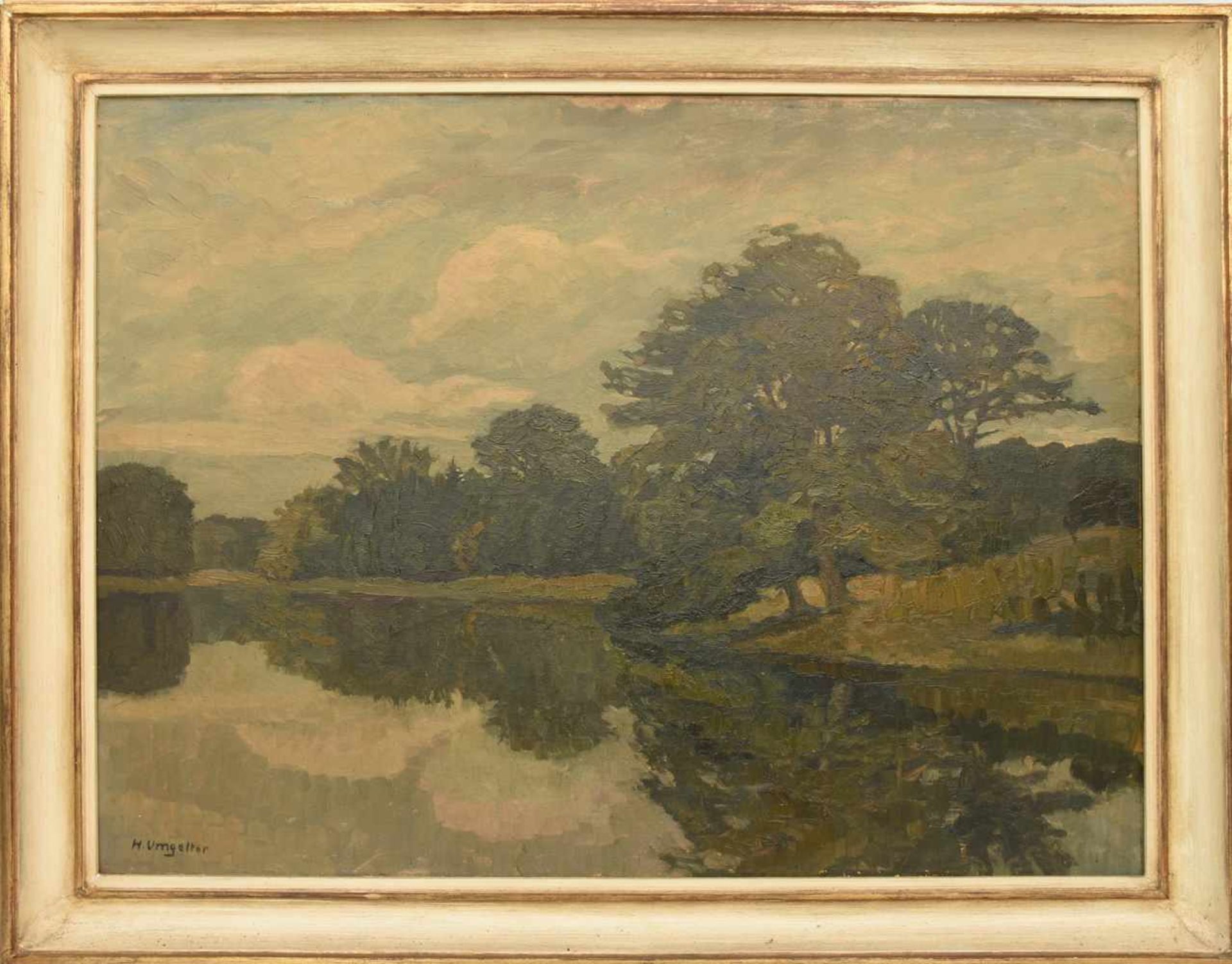 HERMANN LUDWIG UMGELTER:"Blick auf den See", Öl auf Leinwand, gerahmt und signiert Hermann Ludwig