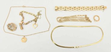 KONVOLUT GOLDSCHMUCK, 333/585er, teils mit Perlen, 20. Jahrhundert 333er Gold: Halskette mit