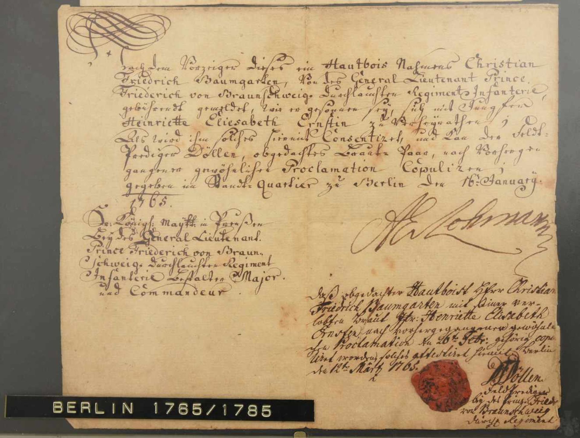 SCHRIFTEN, mit Tinte beschriebenes Papier hinter Glas gerahmt, Berlin/Preussen 1785 Gedruckte - Bild 3 aus 4