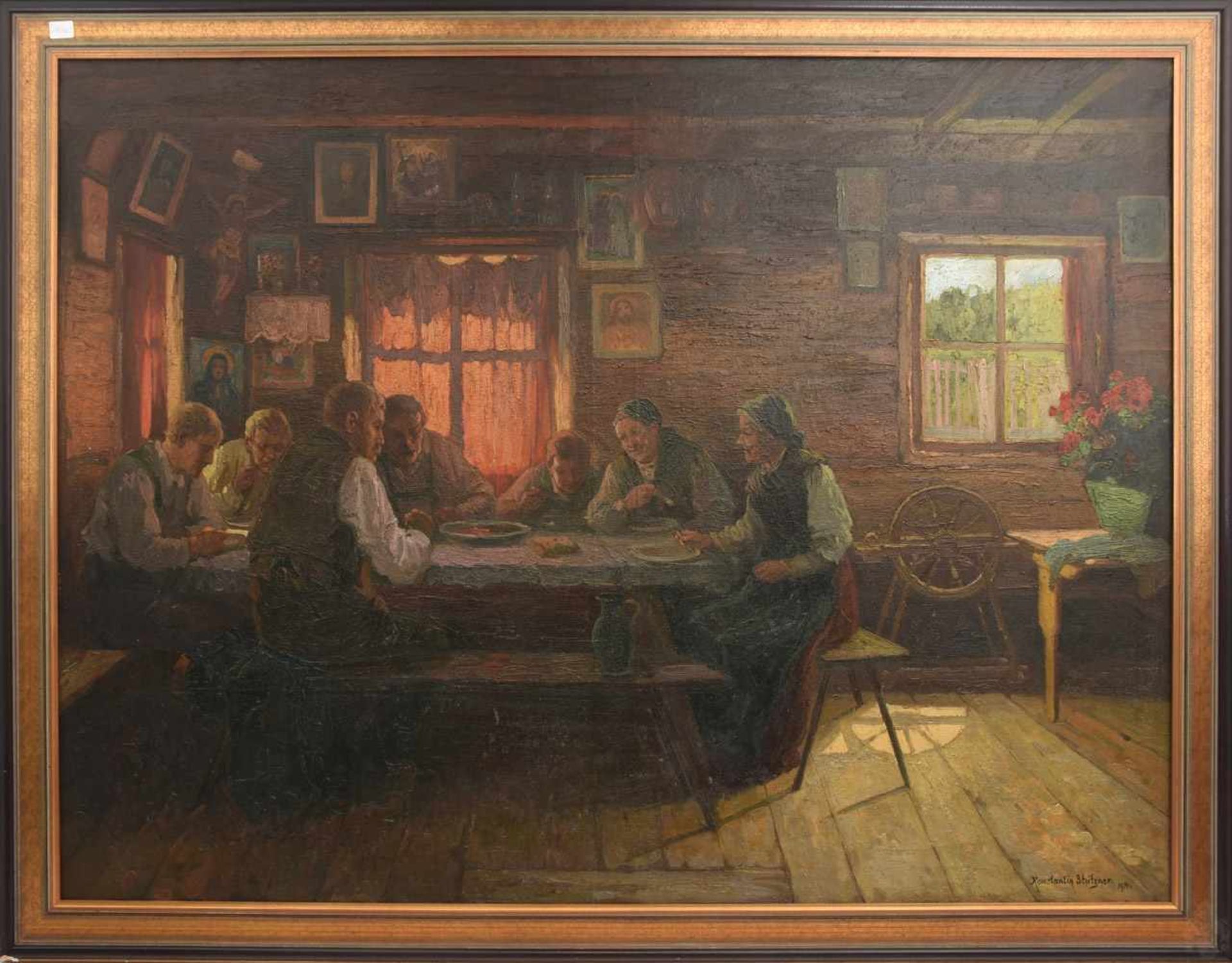 KONSTANTIN STOITZNER:"Herrenstammtisch", Öl auf Leinwand, gerahmt, signiert und datiert Konstantin