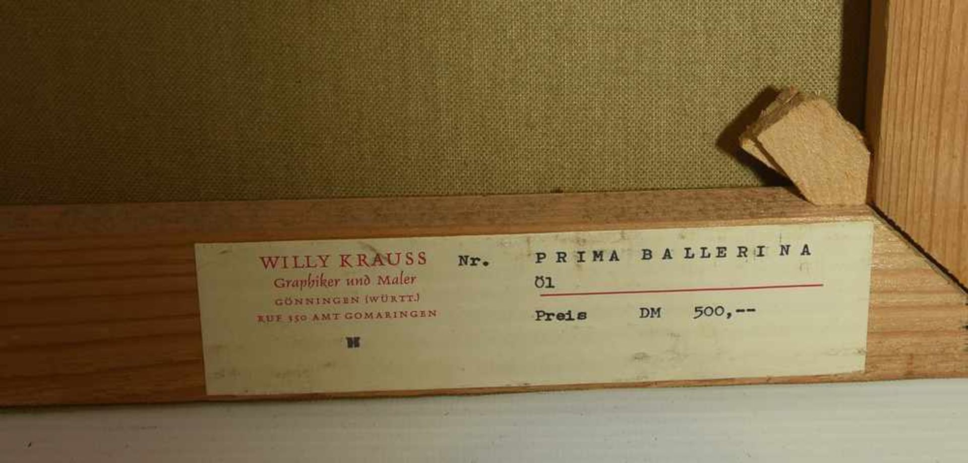WILLY KRAUSS:"Prima Ballerina", Öl auf Maltuch, signiert und datiert Darstellung einer Ballerina - Bild 4 aus 4