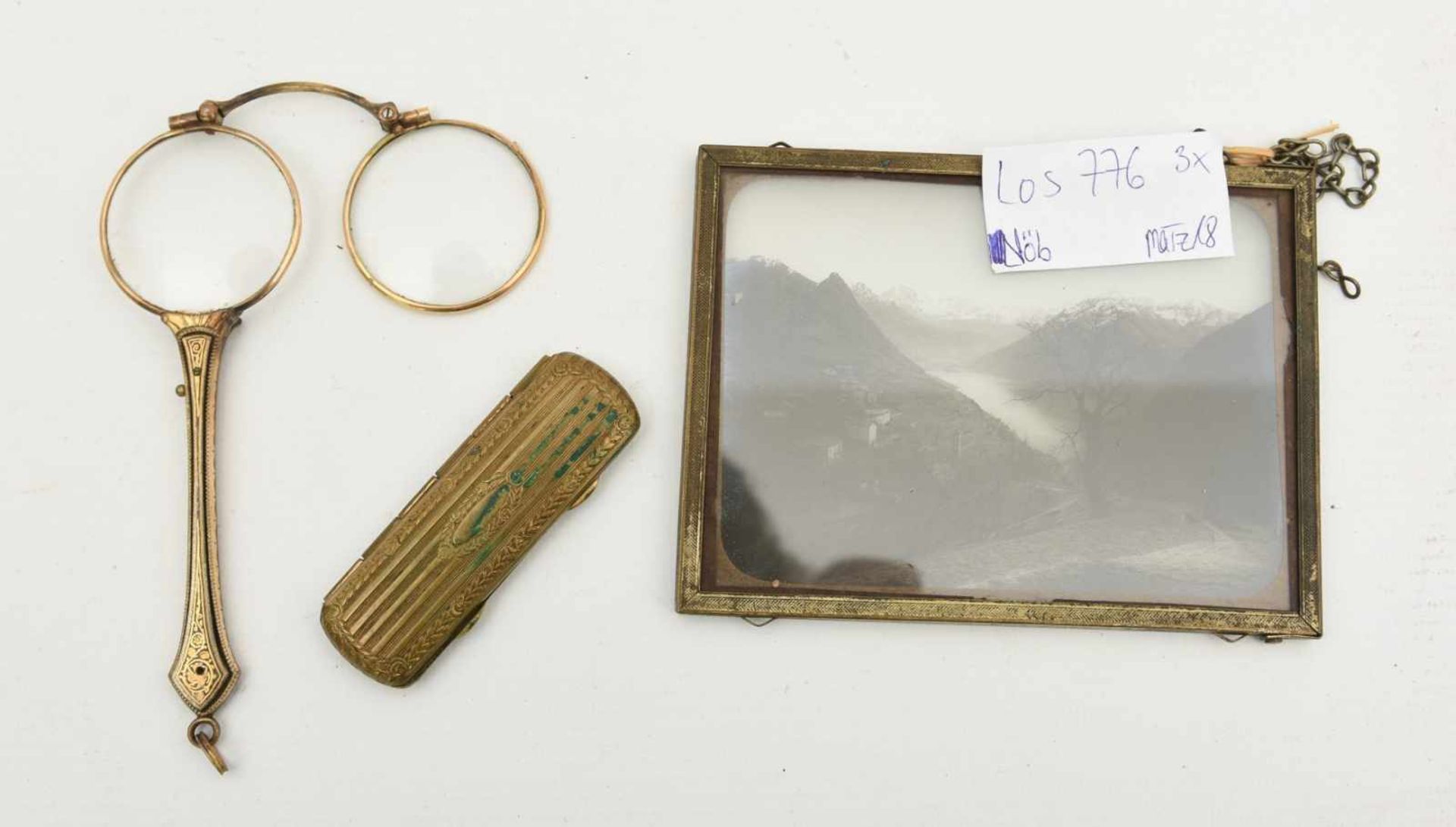 KONVOLUT "SEHEN UM 1900",Glas/Messing, Ende 19. Jahrhundert Konvolut aus einem antiken Binokel,