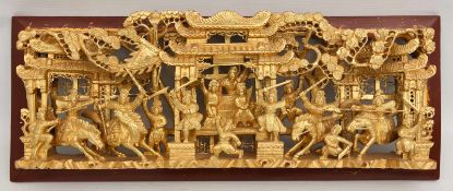 WANDBILD, beschnitztes und lackiertes Holz vergoldet, China Mitte 19. Jahrhundert Chinesisches