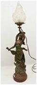 LAMPE "CHANSON", Messing-/Bronzeguss bemalt auf Sockel, Frankreich 1. Hälfte 20. Jahrhundert Nach