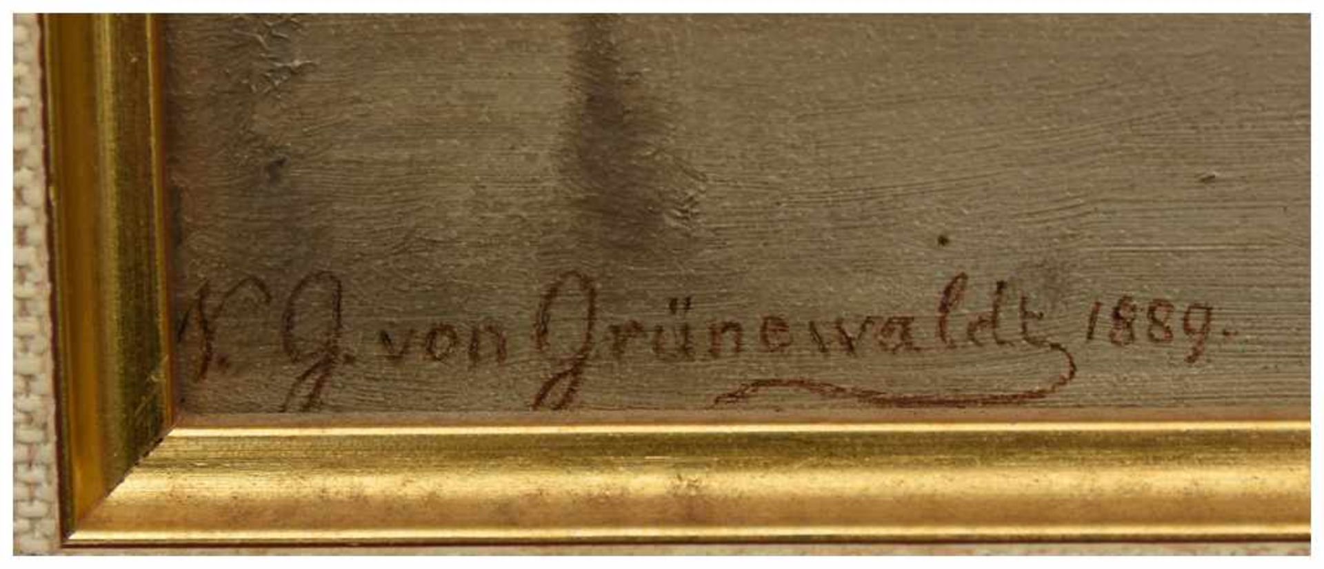 NIKOLAI GERHARD VON GRÜNEWALDT,"Winterliche Flusslandschaft", Öl auf Pappe, gerahmt, signiert und - Image 2 of 4