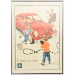 VW-PLAKAT "Er gehört zur Familie", hinter Glas gerahmt, Deutschland um 1960 Werbeplakat (nach für