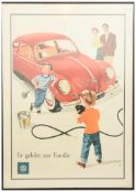 VW-PLAKAT "Er gehört zur Familie", hinter Glas gerahmt, Deutschland um 1960 Werbeplakat (nach für