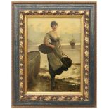 UNBEKANNTER KÜNSTLER,"Fischersfrau",Leinwand auf Holz, gerahmt, Ende 19. Jahrhundert Bildnis einer