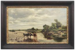 CARL KÜSTNER,"Kühe am Wasserlauf", Öl auf Leinwand, gerahmt und signiert Carl Küstner (1861-1934).