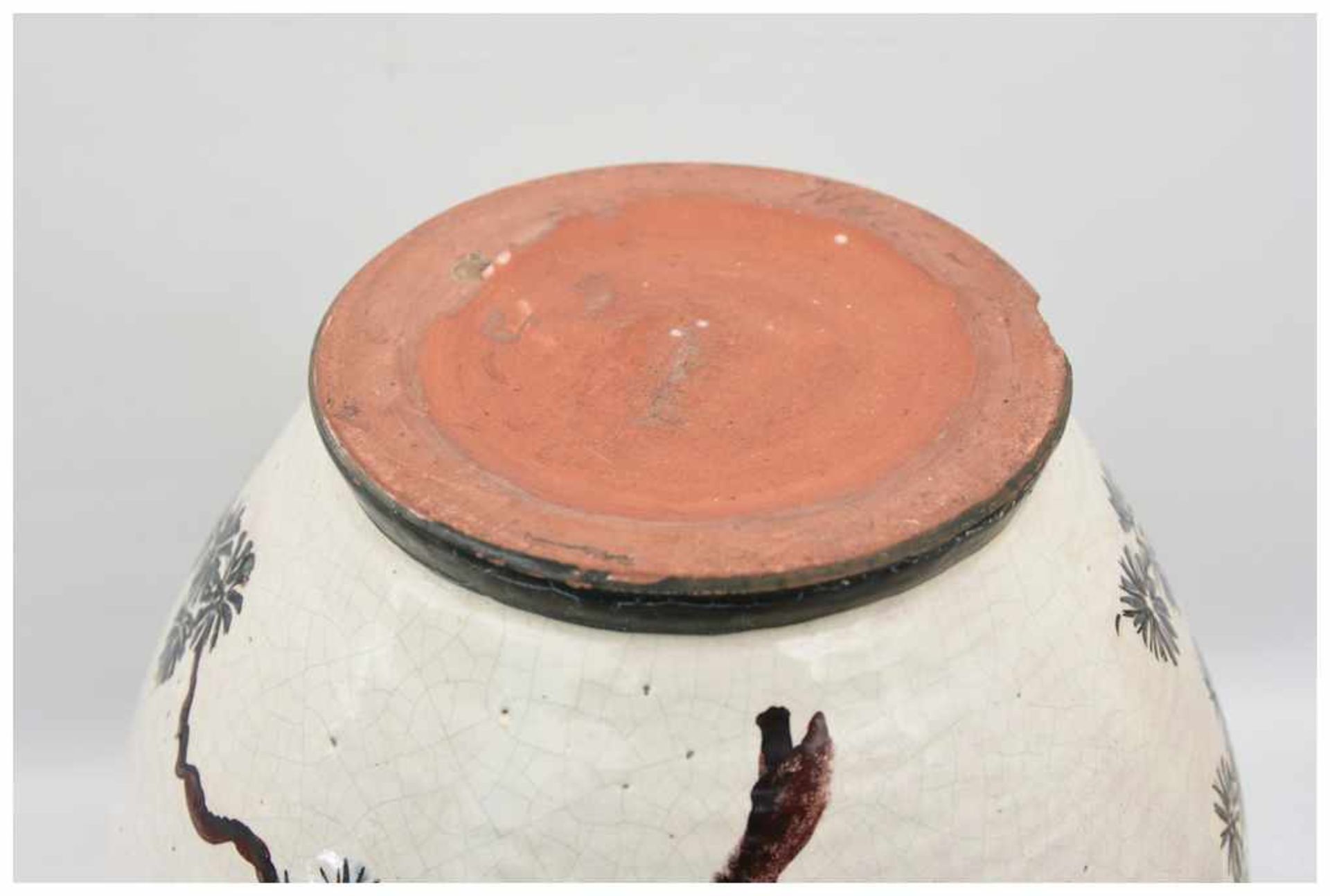 BODENVASE, bemaltes und glasiertes Steingut, 1.Hälfte 20. Jahrhundert Bauchige Bodenvase innen - Bild 6 aus 6