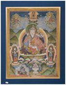 THANGKA, bemalte und bedruckte Baumwolle, Nepal Mitte 19. Jahrhundert. Antiker Thangka aus