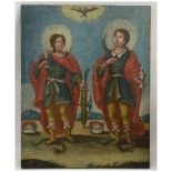 "ZWEI HEILIGE", Öl auf Leinwand, Italien frühes 18. Jahrhundert Möglicherweise Johannes und Maria