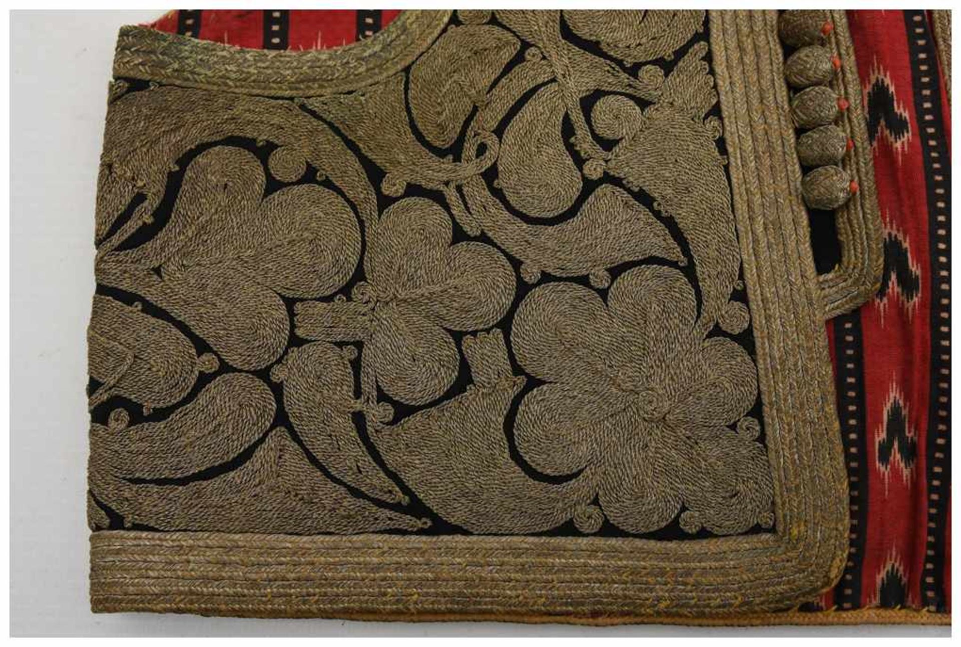 KINDERJACKE, handbesticktes Leinen/Baumwolle, Korallen, bedruckt, Spanien 1. Hälfte Jahrhundert - Bild 2 aus 5