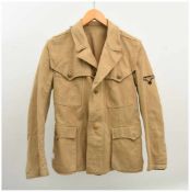 JACKE "SS NORDAFRIKA", ca. Größe M, gefärbtes Leinen/Baumwolle/ Messing, Drittes Reich um 1940 Jacke