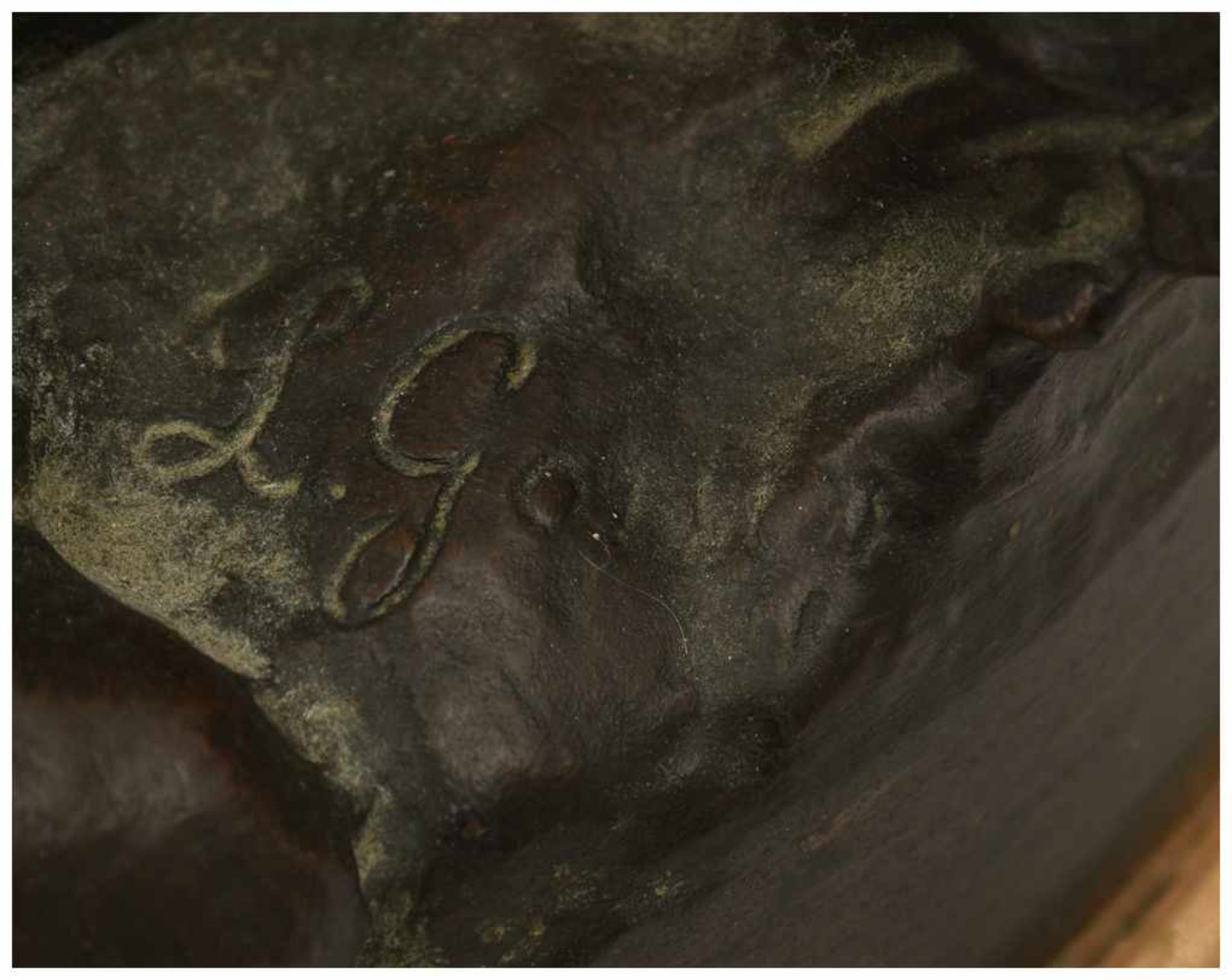 LOUIS GOSSIN,"David mit Goliaths Kopf"; Bronze auf Marmorsockel,Halbedelsteine, signiert, Frankreich - Bild 12 aus 12