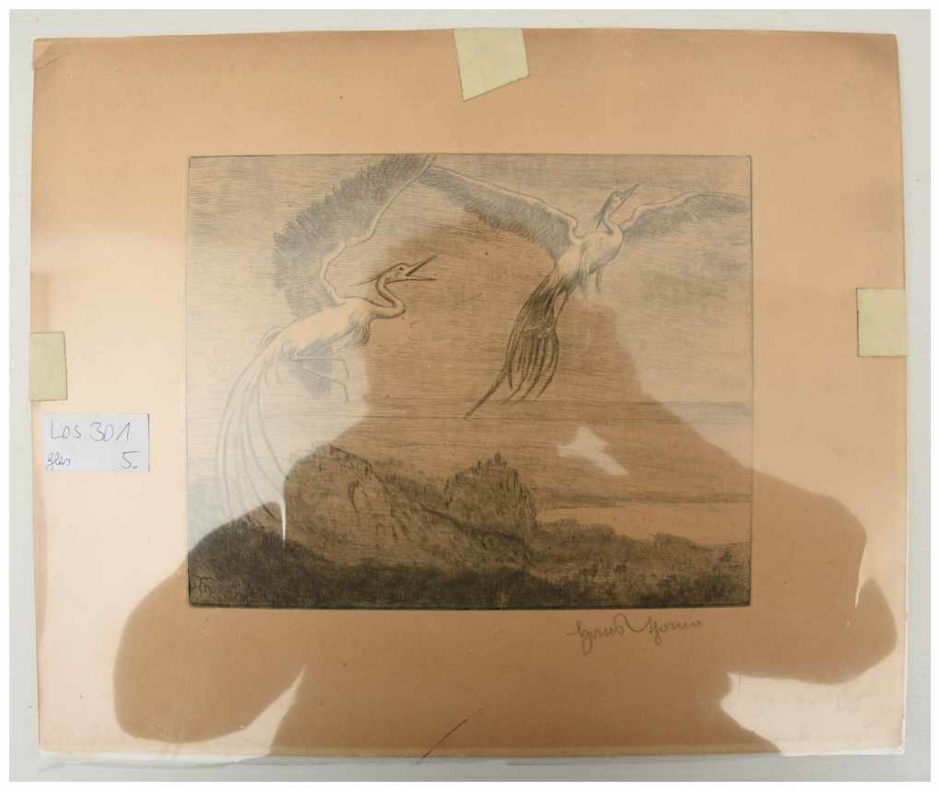 HANS THOMA, "Fliegende Kraniche", Radierung auf Papier, signiert und datiert Hans Thoma (1839-1924). - Bild 3 aus 3