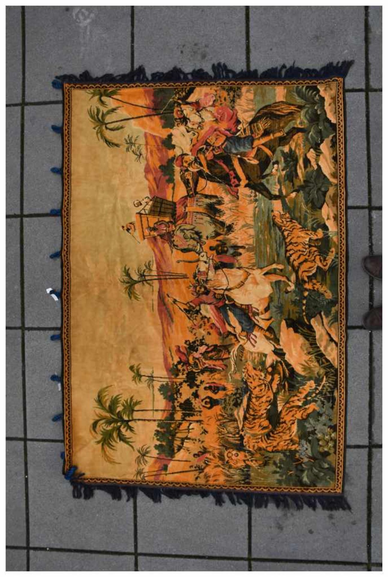 WANDTEPPICH, Seide/Kork, Ägypten um 1955 Wandteppich mit dem Motiv "König Salomon auf der Jagd", - Image 3 of 6