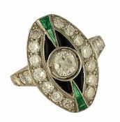 RING FILIGRAN, 950 Platin Diamond 1,3ct Smaragd Vintage Bj.1920 Gr.54 950 Platin, besetzt mit 1