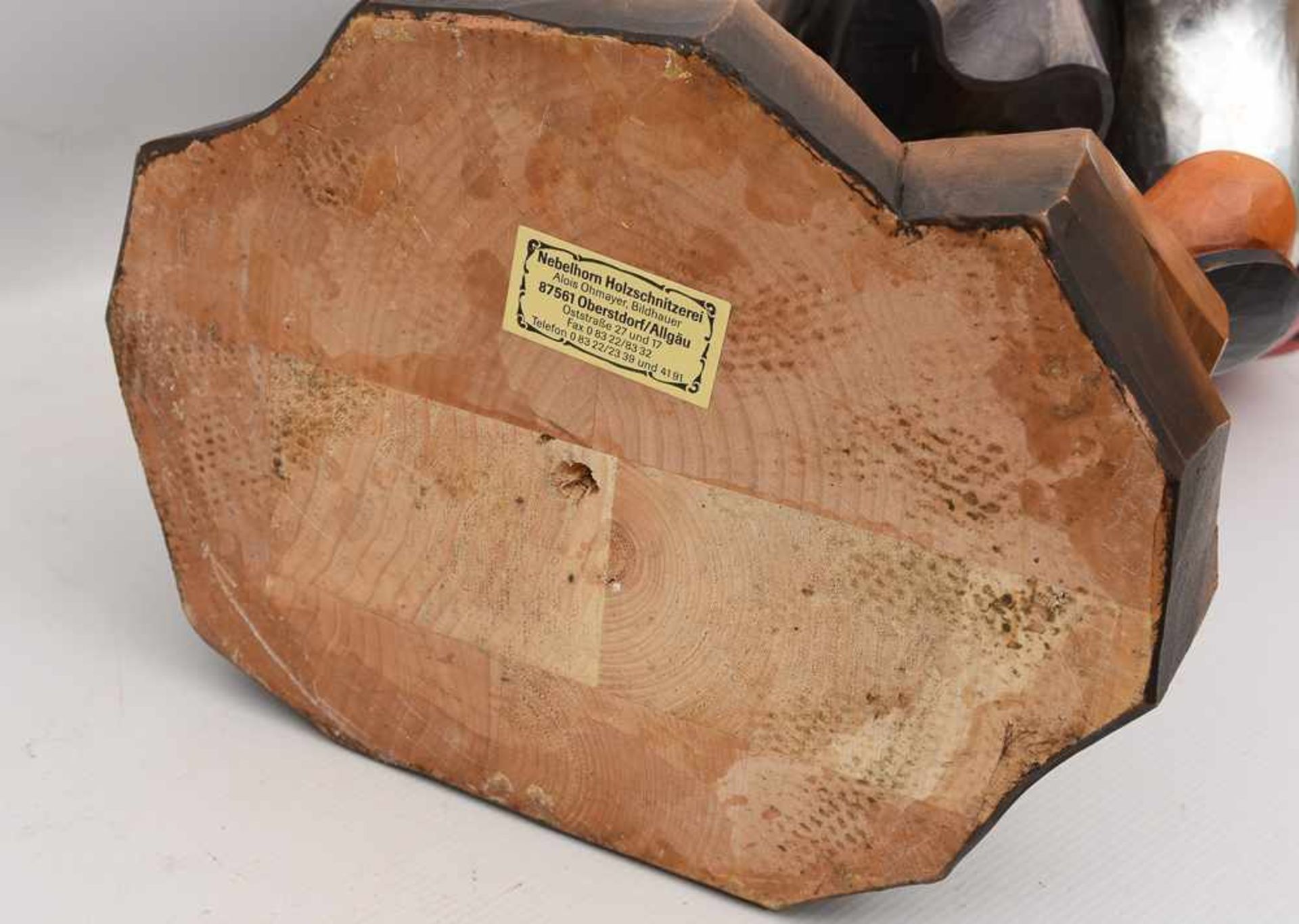 CLOWN MIT SAXOPHON, beschnitztes und polychrom bemaltes Holz, Allgäu Ende 20. Jahrhundert Aus - Bild 6 aus 6