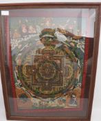 THANGKA, polychrome Seide/Leinen/Brokat, hinter Glas gerahmt, Tibet 19. Jahrhundert Mit Mandala