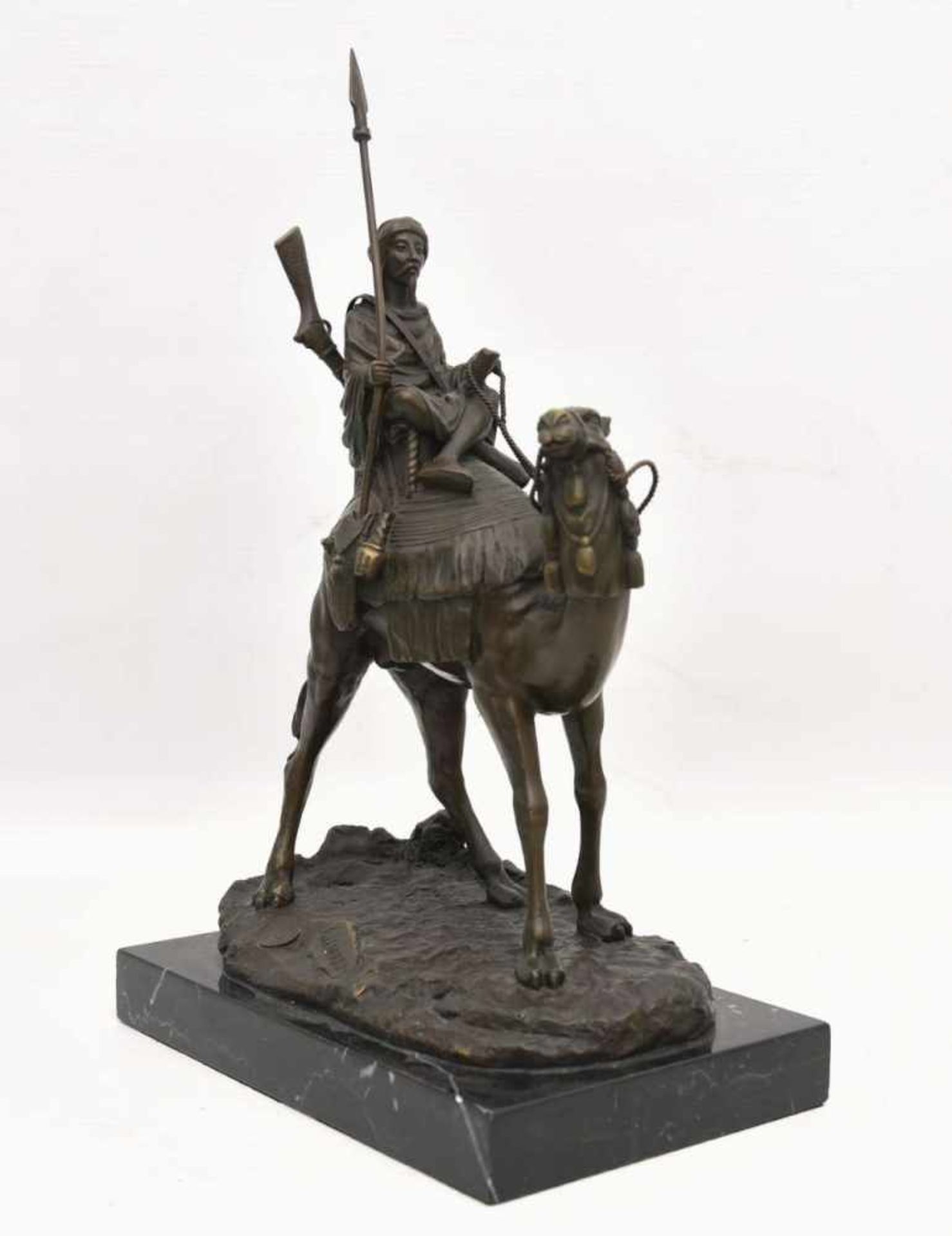 "BEDUINENREITER", Bronze/Marmor, nach Agathon Leonard, 20. Jahrhundert Nach Originalskulptur von - Image 2 of 4