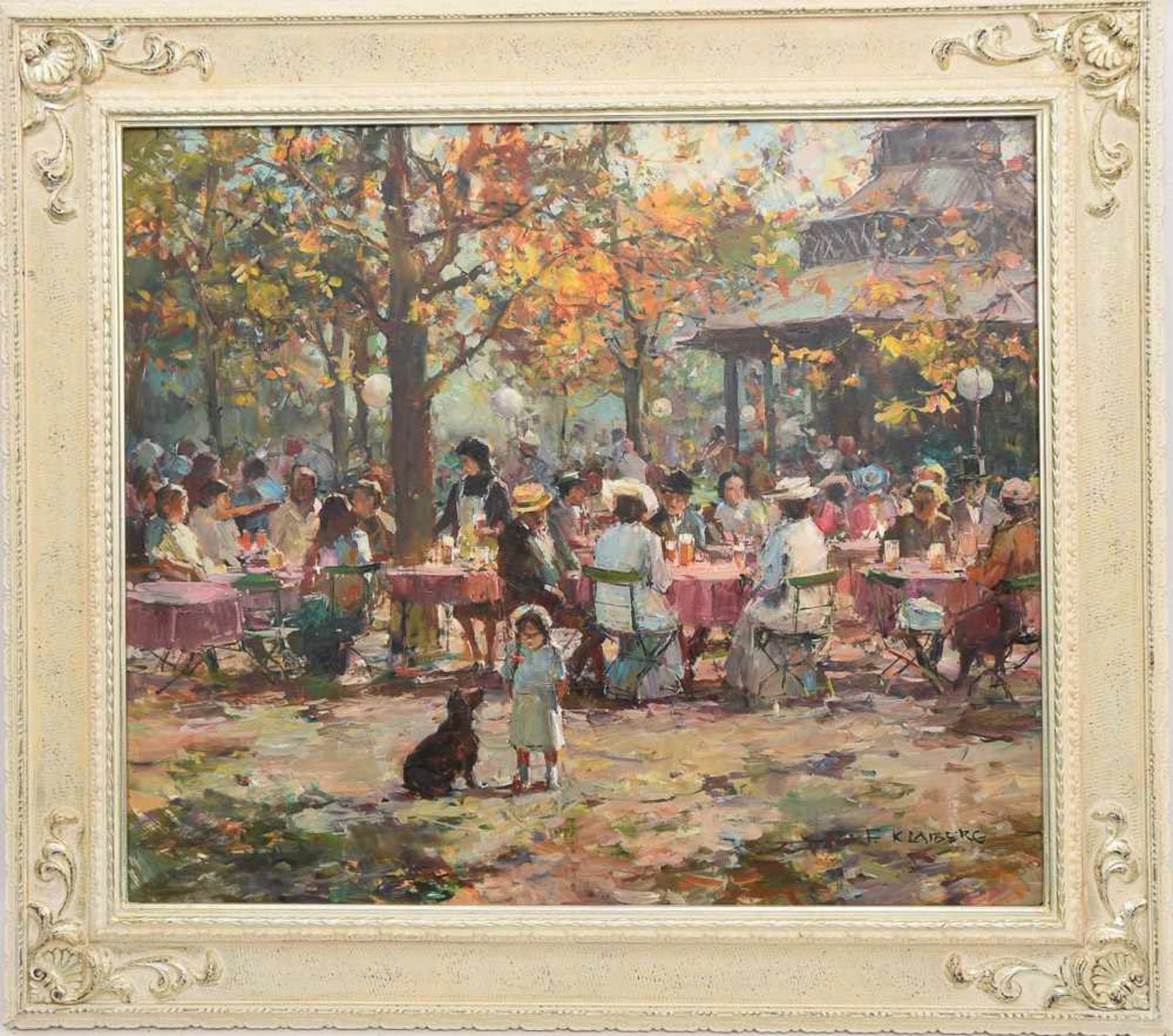 FRIEDRICH KLAIBERG," Am Sonntag im Biergarten", Öl auf Leinwand, gerahmt und signiert Friedrich