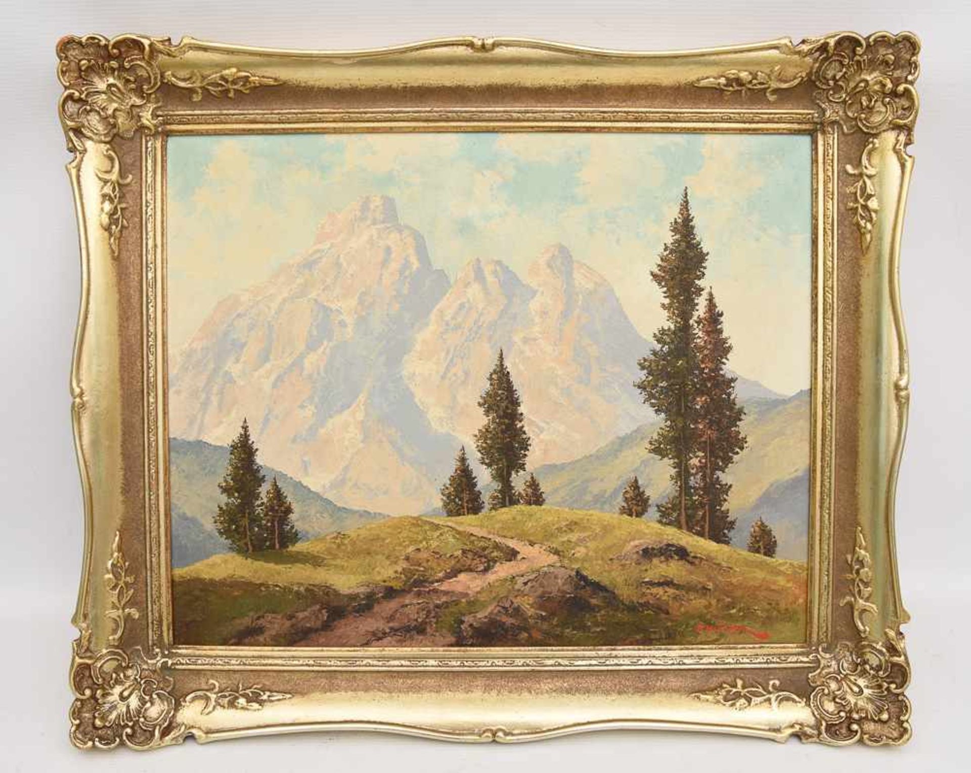 PAUL HALLER:"Allgäuer Säuling", Öl auf Leinwand, gerahmt und signiert Paul Haller (1890-?). Rechts