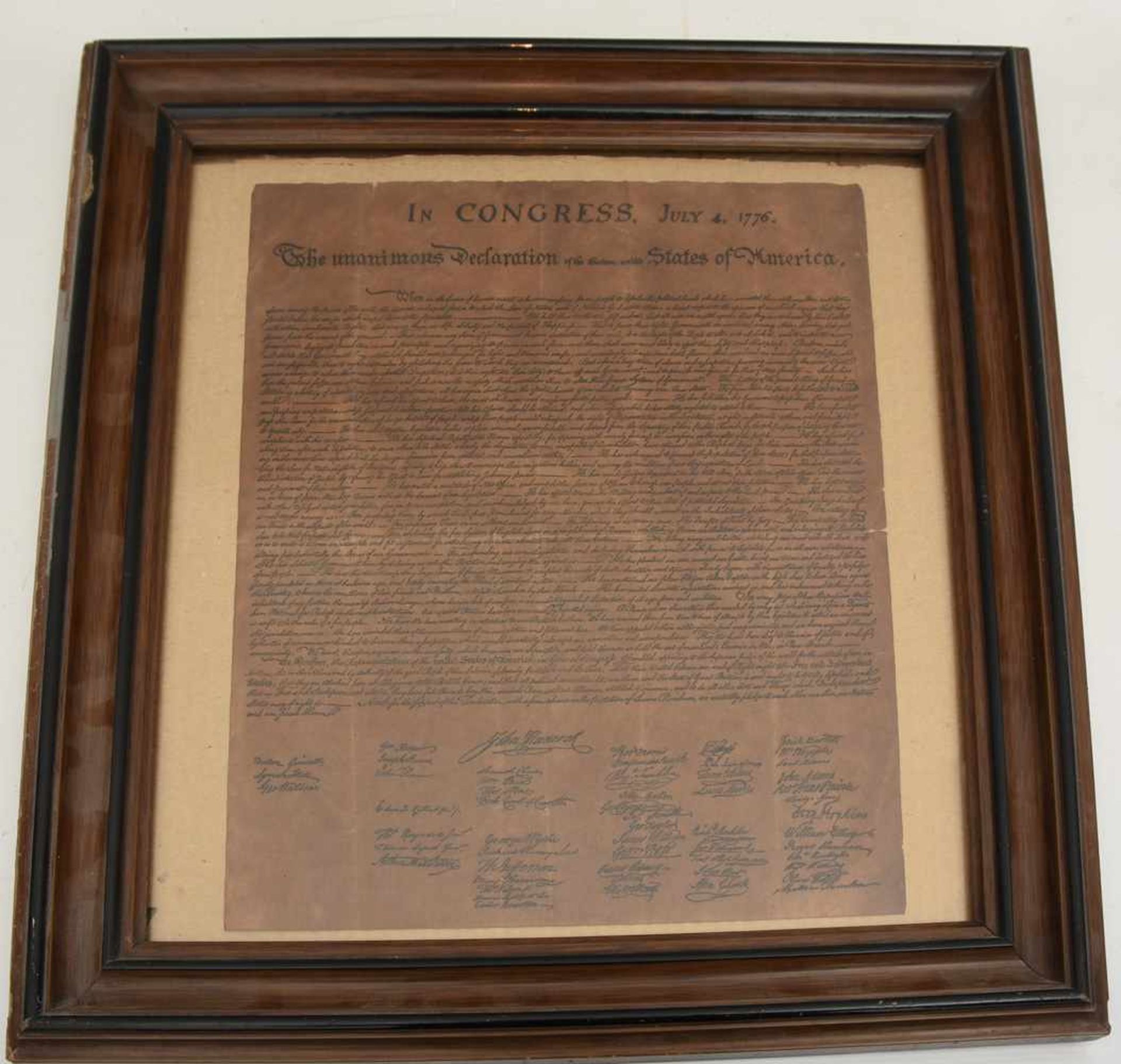 "DECLARATION OF INDEPENDENCE"; Congress paper Reprint/Kopie, hinter Glas gerahmt, 19. Jahrhundert - Bild 2 aus 2