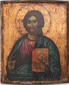 CHRISTUSIKONE 1; Eitempera auf Holz, Griechenland 19.Jahrhundert Im byzantinischen Stil, Maße: 30