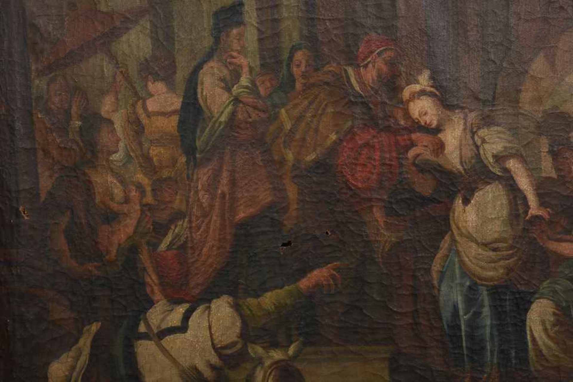 ALTMEISTER:"EMPFANG DURCH EINEN GEISTLICHEN IM TEMPEL", Öl auf Leinwand, gerahmt, 17. Jahrhundert - Image 4 of 6