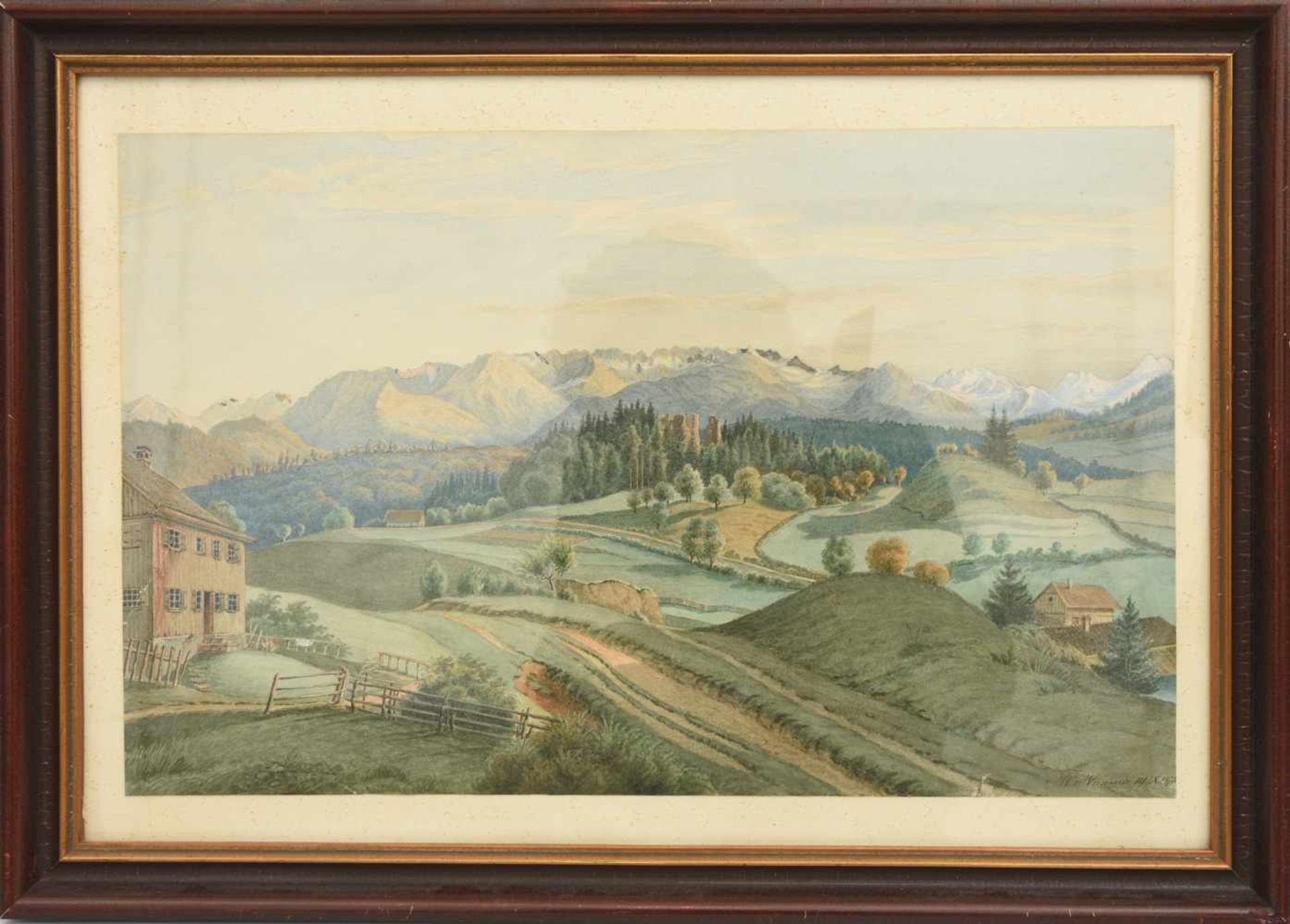 W.VINCENTE,"Im Berner Oberland", Aquarell auf Papier, hinter Glas gerahmt, signiert und datiert