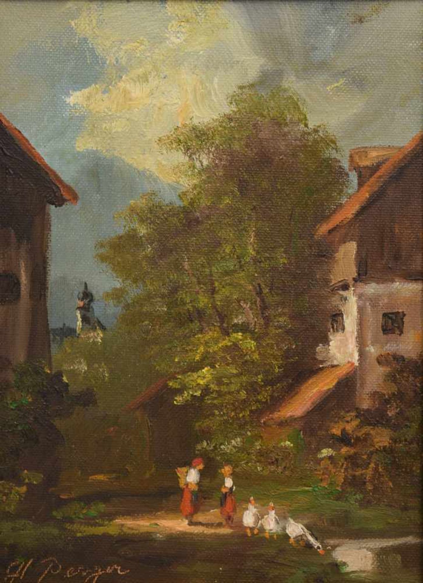 KONVOLUT "4 ALPENDORF-ANSICHTEN", Öl auf Leinwand/Holz, gerahmt 3 x Öl auf Holz (25 x 25 cm) 1 x - Bild 2 aus 6