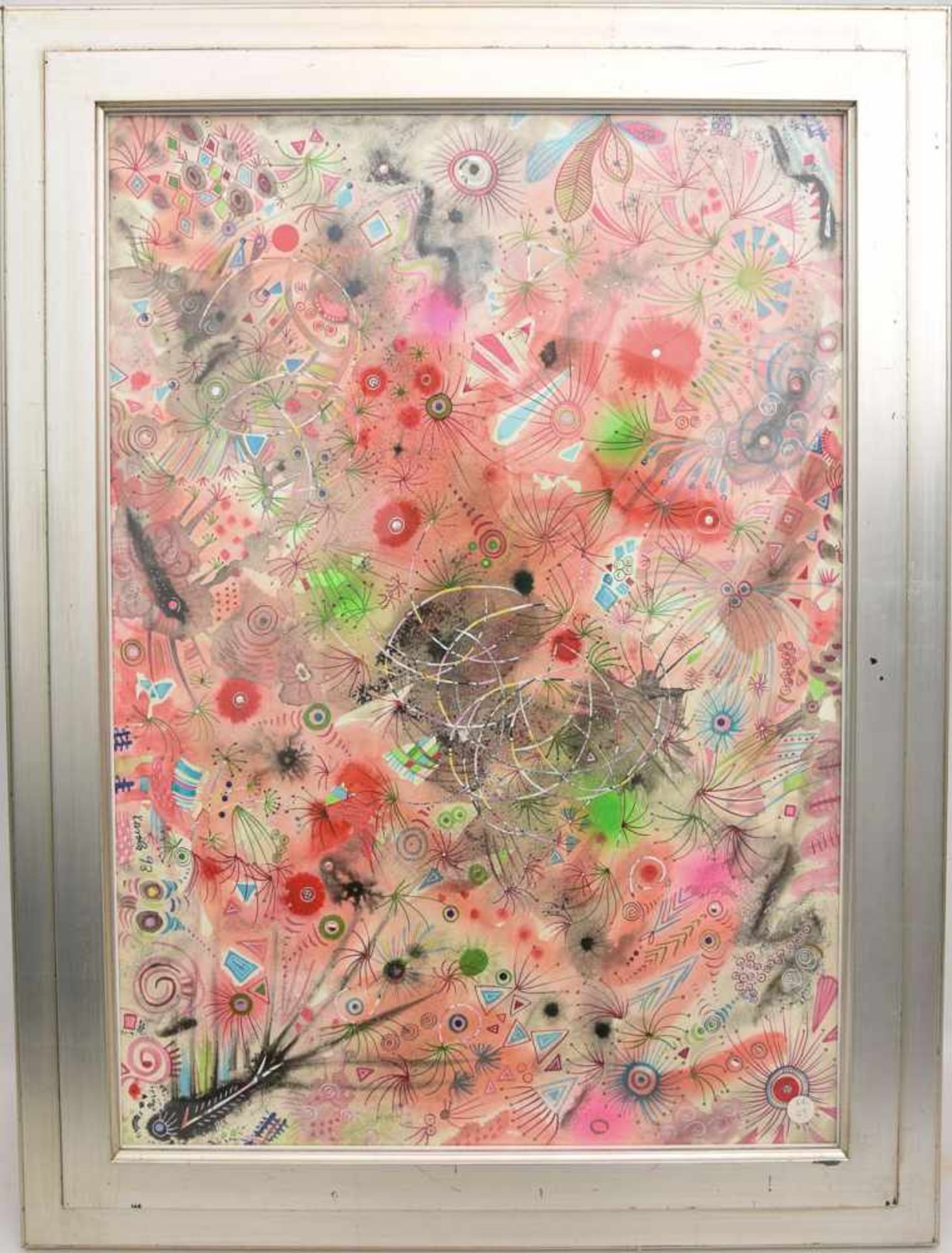 KAROLA ZIMMERMANN:"FARBSTRASSEN", Mischtechnik mit Collage auf Papier, hinter Glas gerahmt, signiert