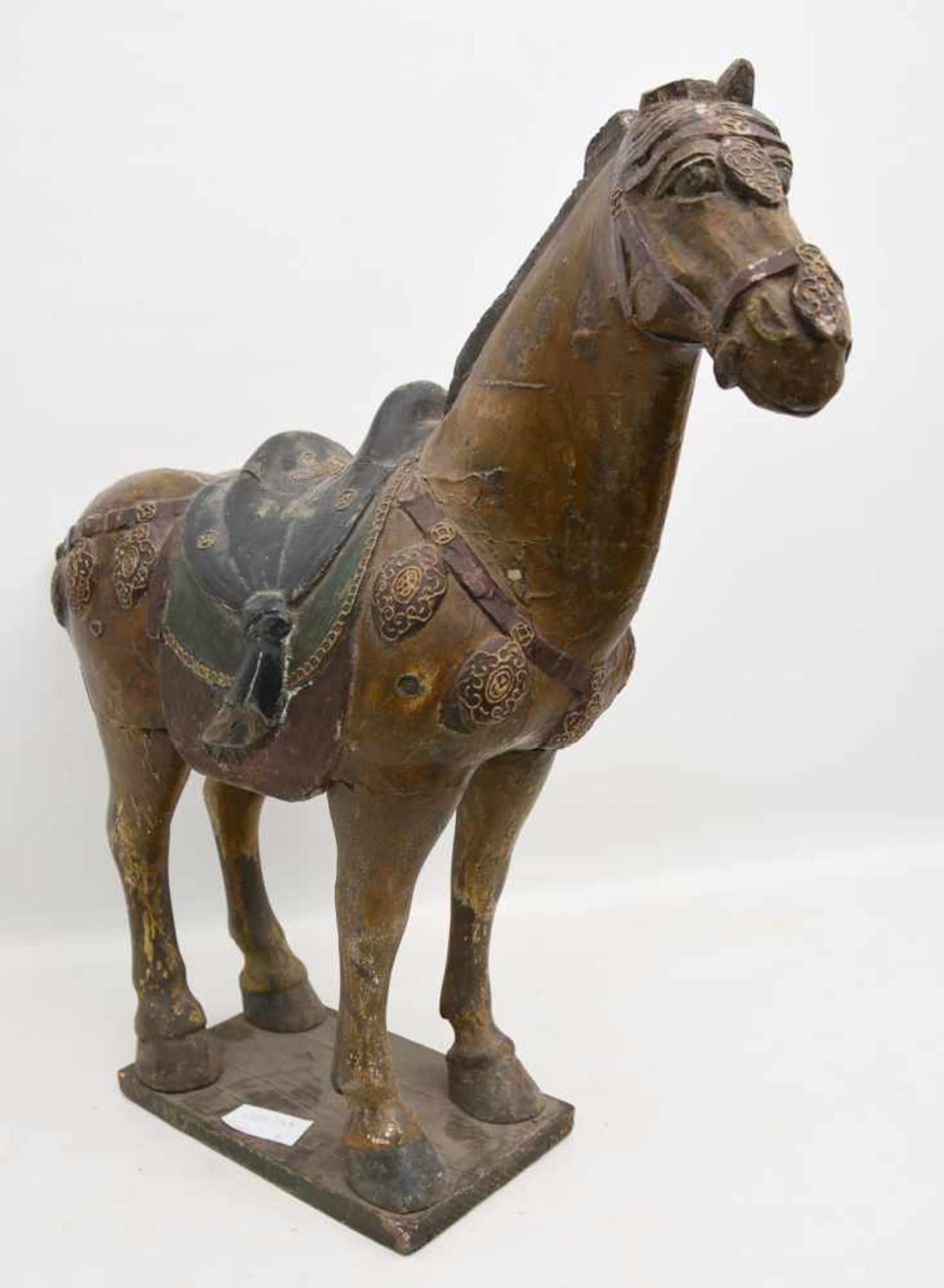 TANG-PFERD, bemaltes Holz, China 19. Jahrhundert Hölzernes bemaltes Tang-Pferd. Höhe: 53 cm, - Image 5 of 10