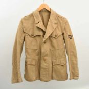 JACKE "SS NORDAFRIKA", ca. Größe M, gefärbtes Leinen/Baumwolle/ Messing, Drittes Reich um 1940 Jacke