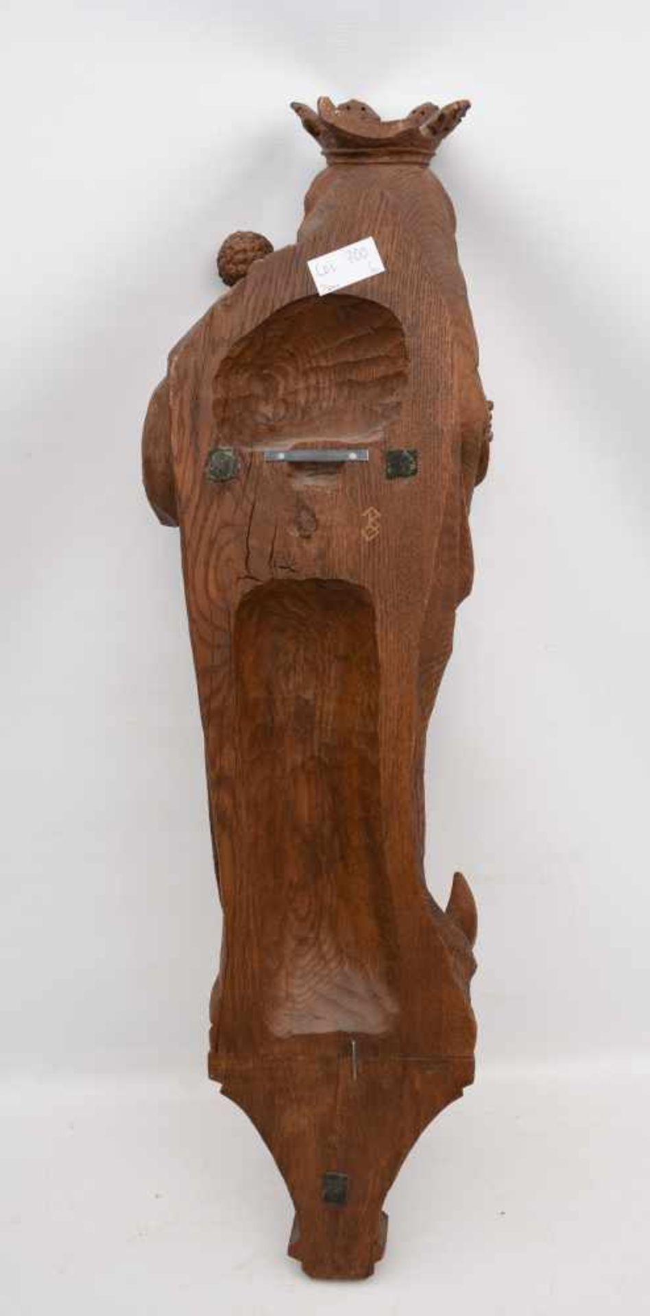 KONSOLFIGUR "MADONNA" beschnitztes Holz, monogrammiert, Deutschland 20. Jahrhundert Rückseitig - Bild 3 aus 4