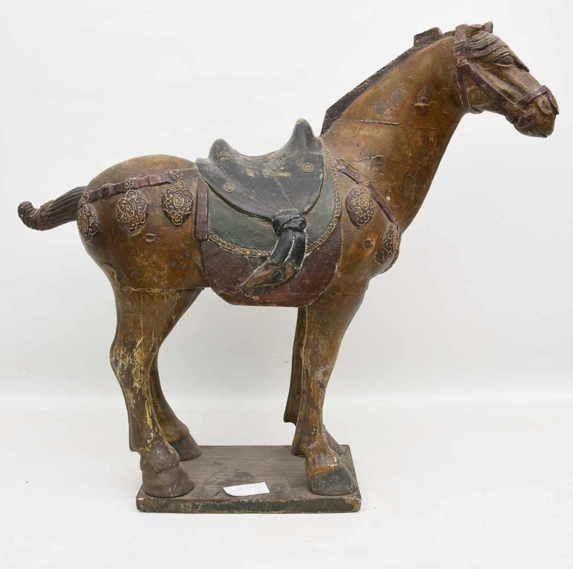 TANG-PFERD, bemaltes Holz, China 19. Jahrhundert Hölzernes bemaltes Tang-Pferd. Höhe: 53 cm,