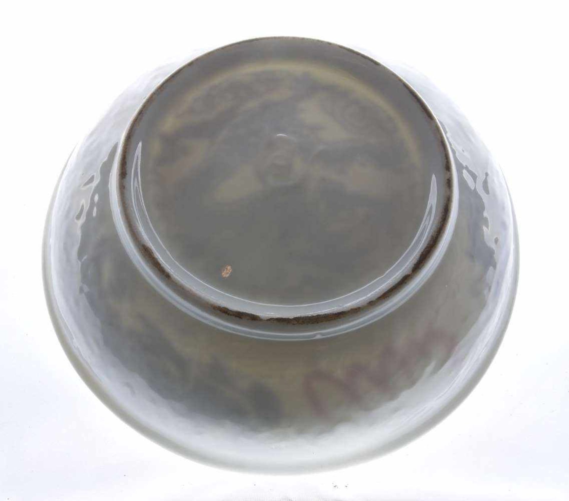 AN HUA TELLER, glasiertes Porzellan mit polychromer Lithophanie , gemarkt,, China 19./20. - Bild 3 aus 7