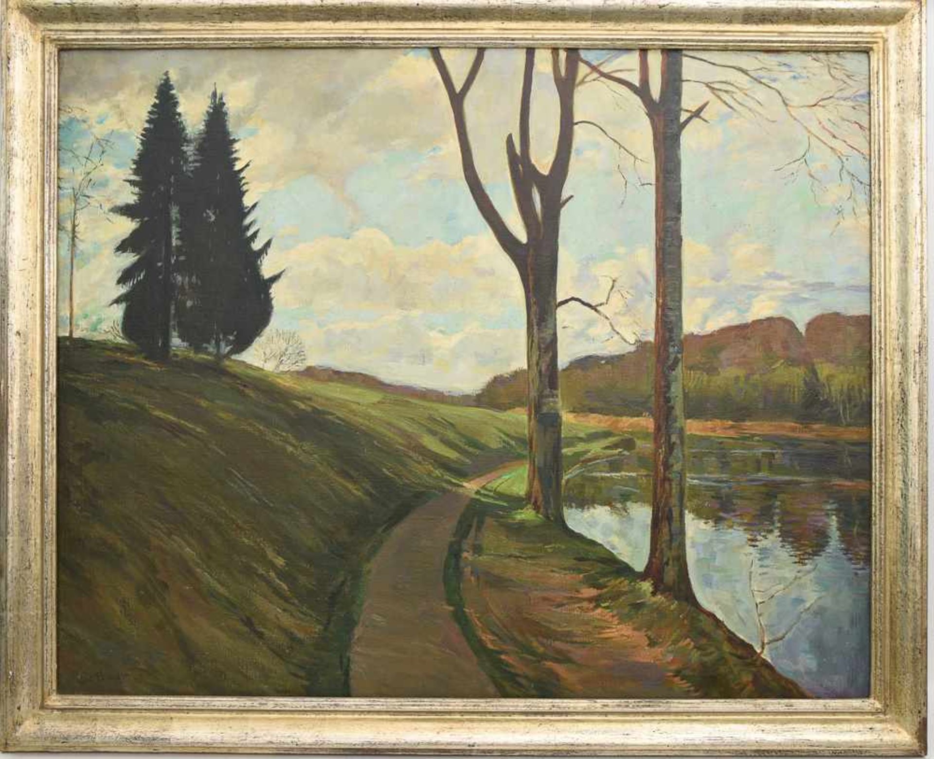 LEO BAUR:"DER PFAFFENSEE BEIM BÄRENSCHLÖSSLE", gerahmt und signiert Leo Baur (1872-1960). Links