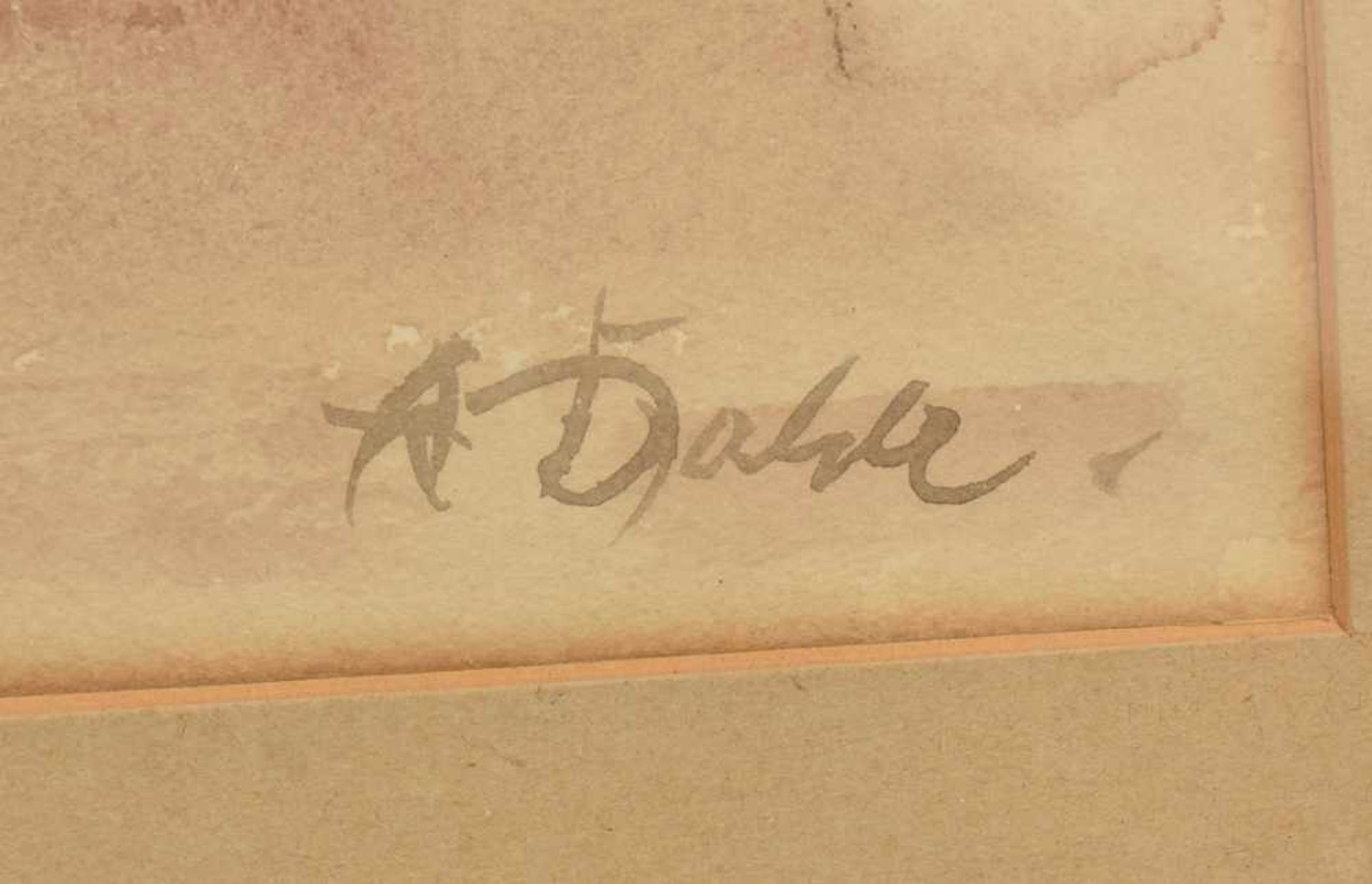 ADOLF DAHLE,"Im Zaum gehalten", Aquarell auf Papier, hinter Glas gerahmt und signiert Adolf Dahle ( - Image 3 of 3