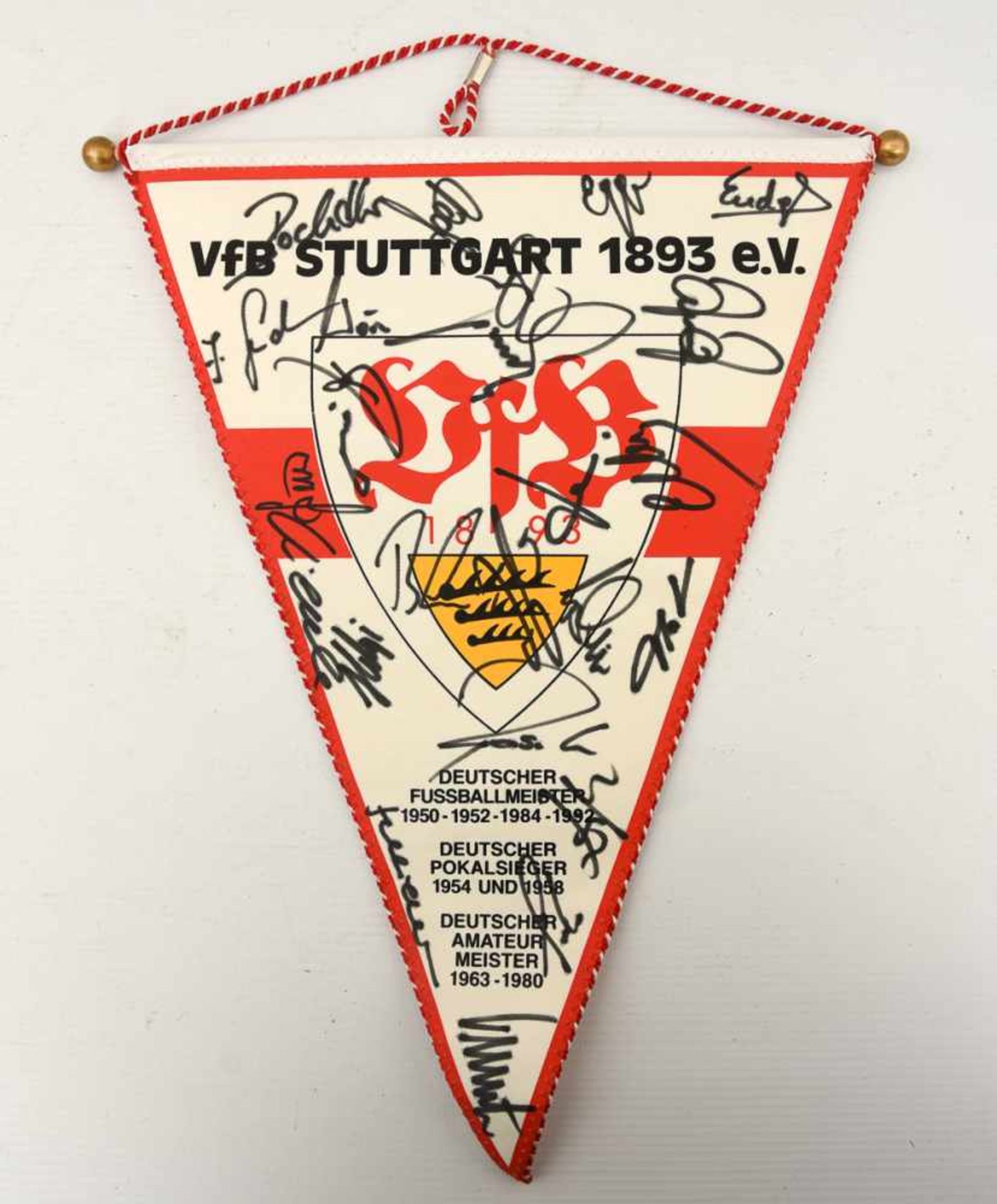 VFB WIMPEL 2, mit Unterschriften, 1990er- Jahre Jubiläums-Wimpel 1992, Unterschriften der VfB-