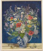 UNBEKANNTER KÜNSTLER, "Frühlingsblumen in Vase", Öl auf Pappe, gerahmt, monogrammiert und datiert,