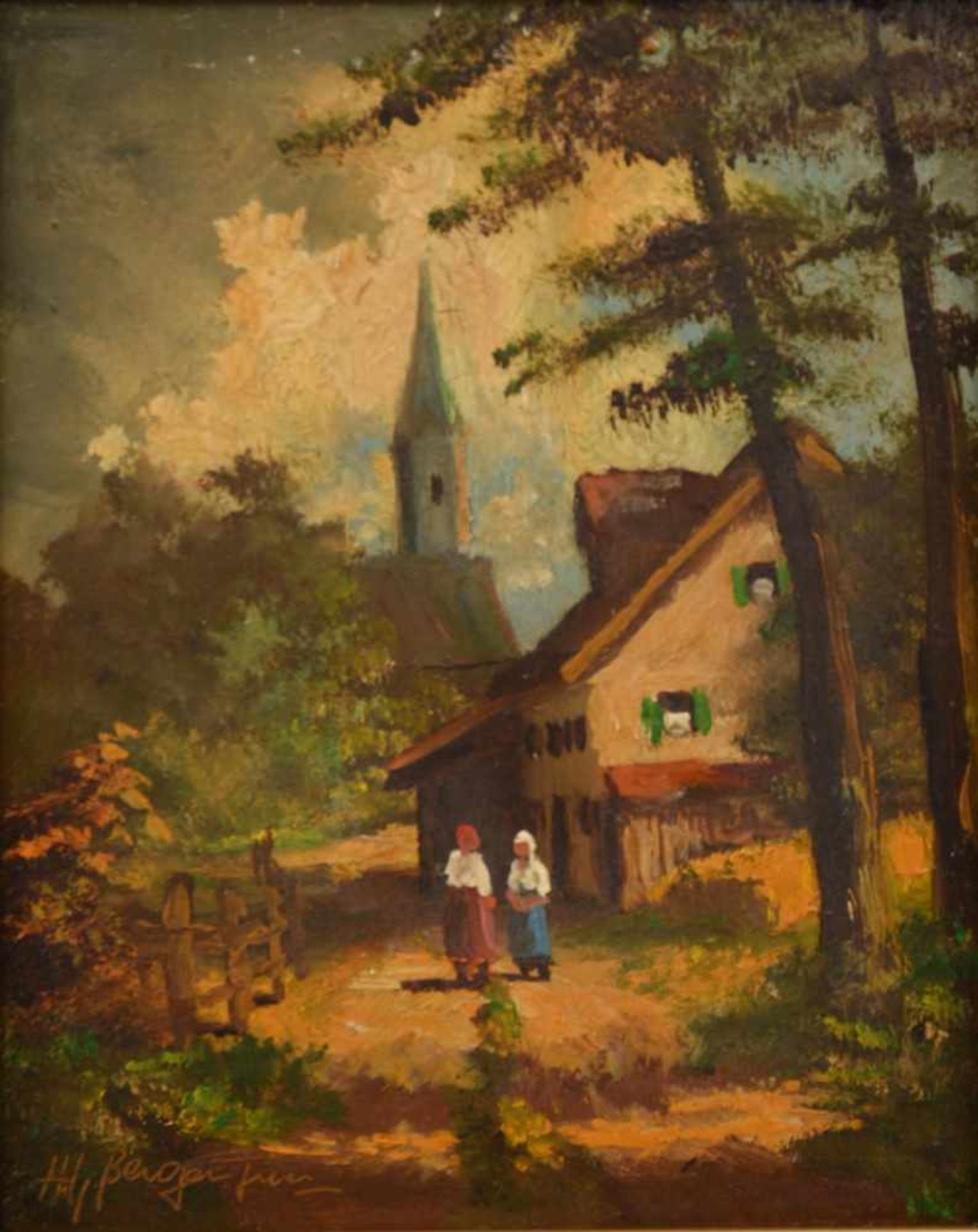 KONVOLUT "4 ALPENDORF-ANSICHTEN", Öl auf Leinwand/Holz, gerahmt 3 x Öl auf Holz (25 x 25 cm) 1 x - Bild 5 aus 6