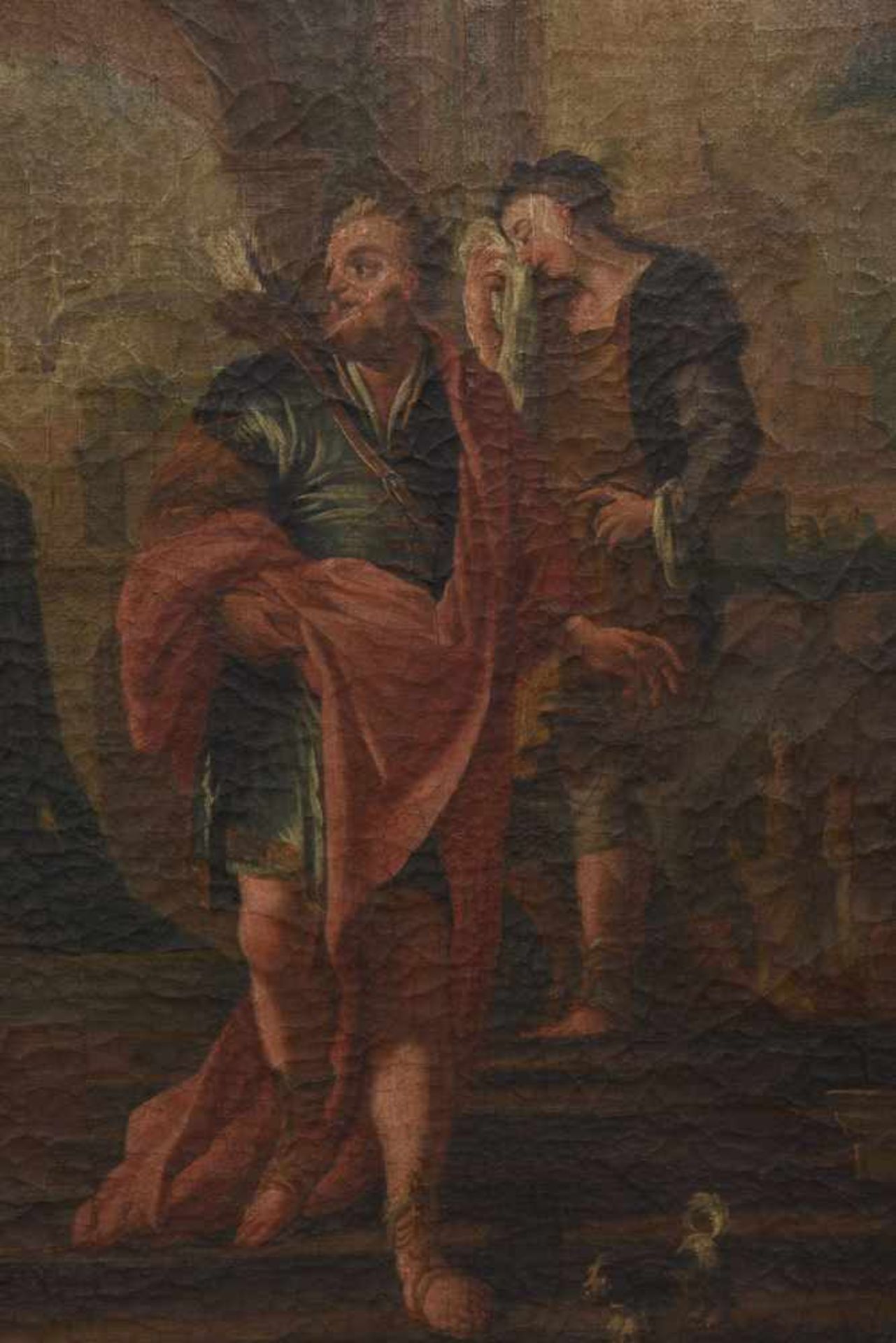 ALTMEISTER:"EMPFANG DURCH EINEN GEISTLICHEN IM TEMPEL", Öl auf Leinwand, gerahmt, 17. Jahrhundert - Image 3 of 6