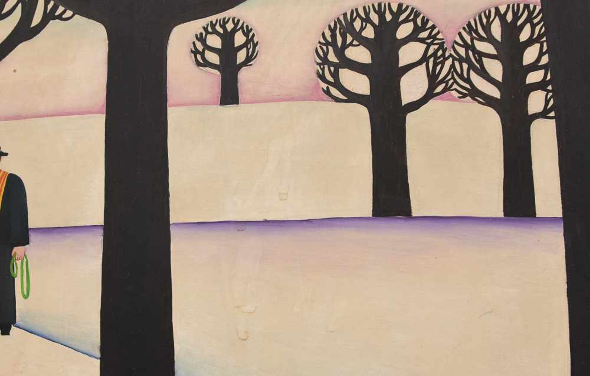 MARIA KLOSS, "Winterspaziergänger mit Hund", Öl auf Karton, 1971, gerahmt. Unten links signiert - Bild 3 aus 4