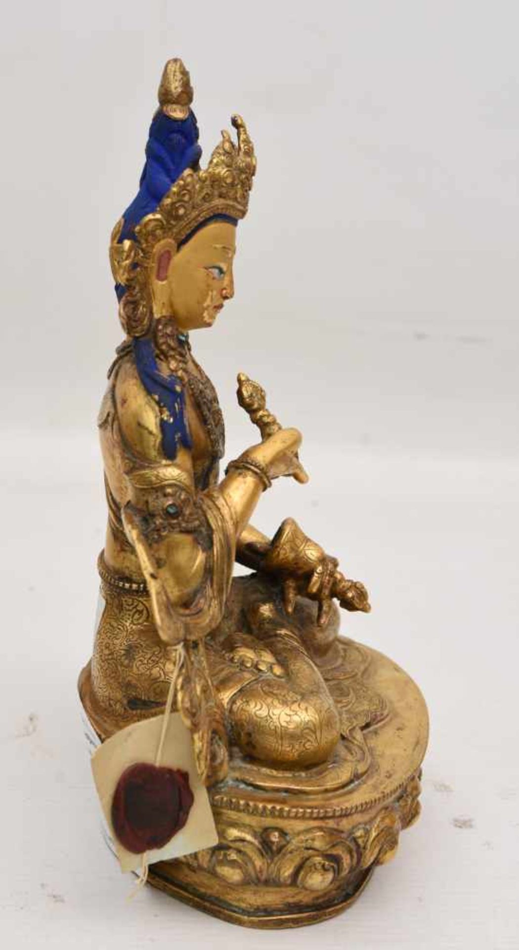 VAJRASATTVA, Kupferbronze, Nepal, 19. Jhd gekrönte schwere Bronze mit nachträglichen Bemalungen / - Image 4 of 8