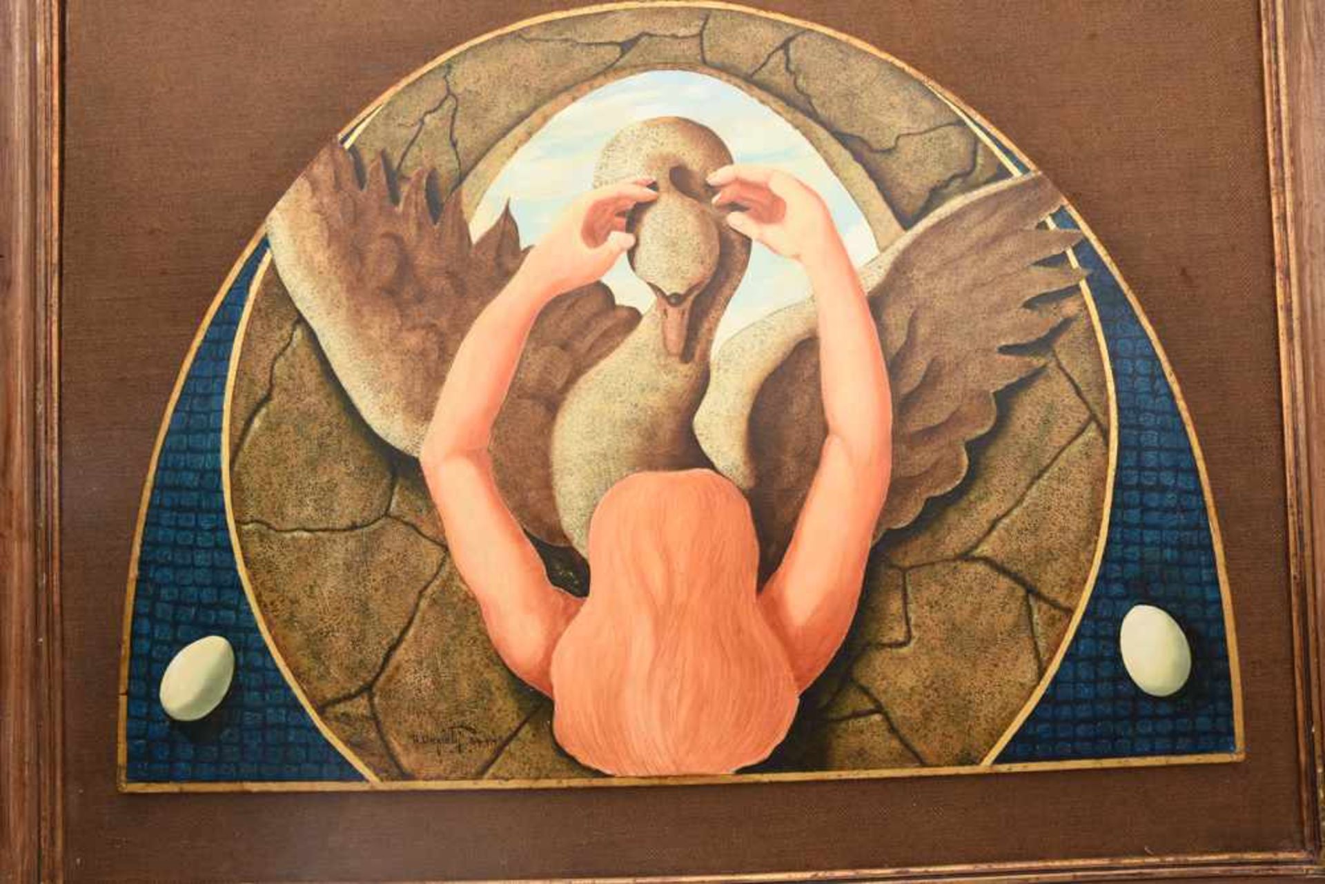 ALBERTO DE PIETRI, "Leda und der Schwan aus der griechischen Mythologie", Öl auf Holz, signiert - Image 2 of 4