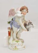 MEISSEN POEZELLAN- FIGUR, Amor, Tauben fütternd, um 1900. Paul Helmig 1898, Mod.nr.: R 122, auf