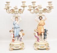 ZWEI MEISSEN KERZENSTÄNER, Porzellan, Ende 19. Jhd., Deutschland. 2 MEISSEN KERZENSTÄNDER 2